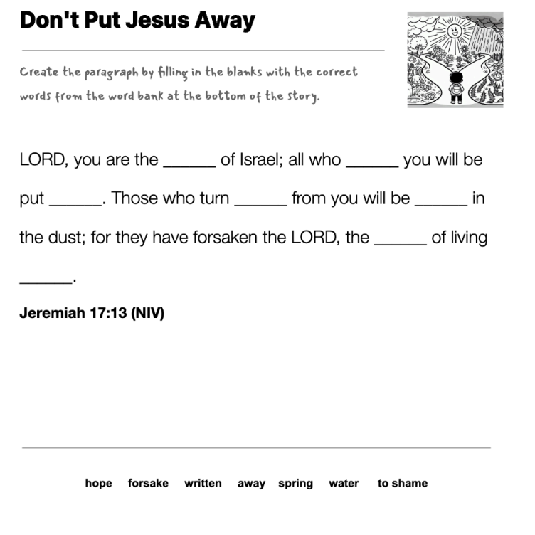 Don't Put Jesus Away fill-in-the-blank